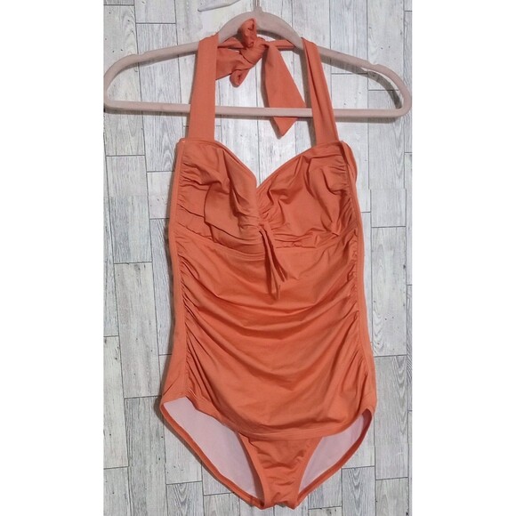 Tommy Bahama SwimSuit Coral One Piece Ruched Halter Cruise Resort Size 10 - Picture 2 of 6